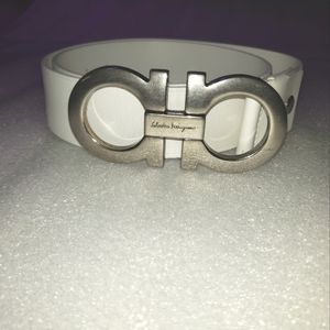 mens salvator faragamo white belt